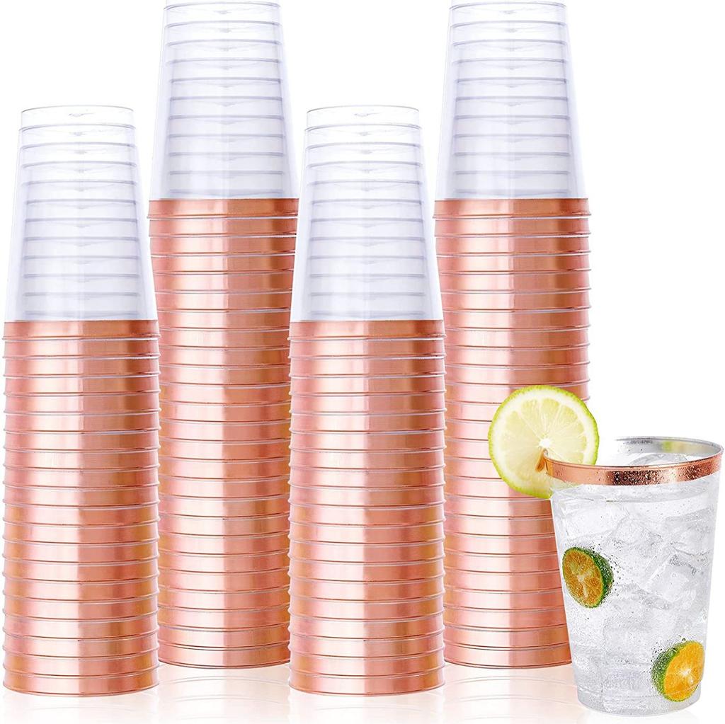 20Pcs 12OZ Gold Rim Plastic Cup Disposable Hard PS Cups For Tiramisu Ice Cream Dessert Serving Cups With Logo Printing Option KTY