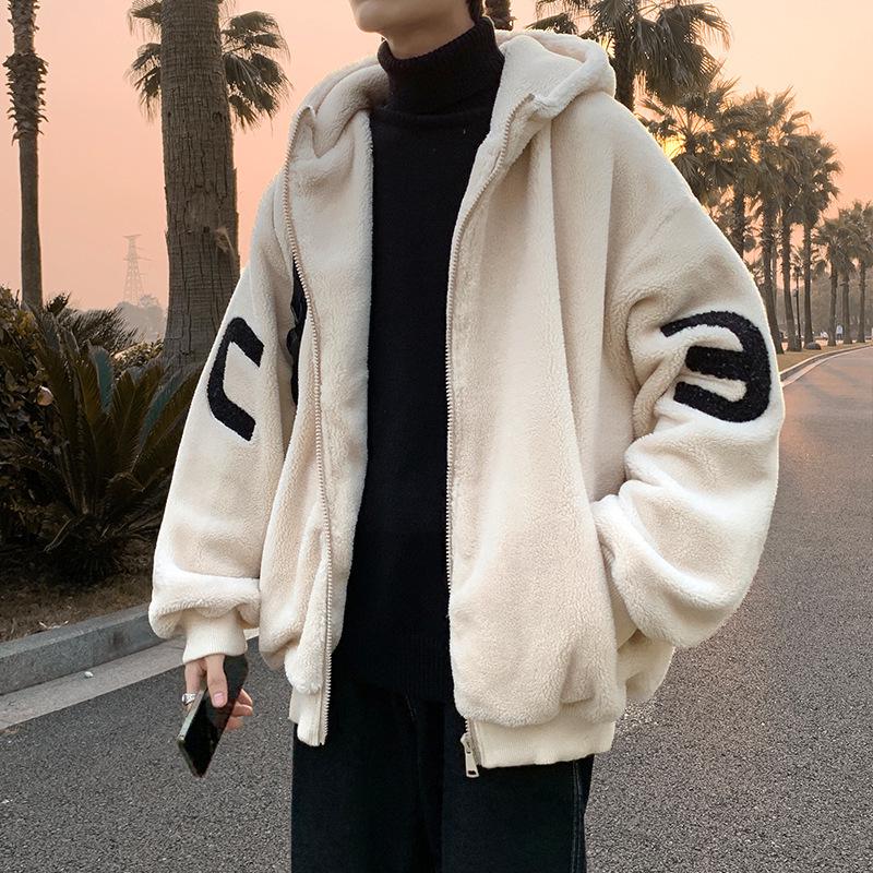 

Мужская зимняя куртка из овчины 2022 года: Модная верхняя одежда из большого размера, бархата и утолщенного хлопка, стильная овчина L грязно-белый