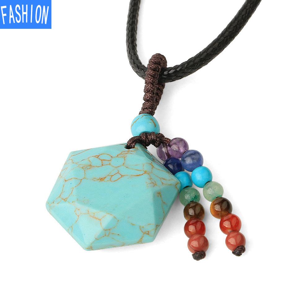 Ожерелье из натурального хрусталя с семью чакрами, граненая подвеска с шестью звездами и кисточкой turquoise b