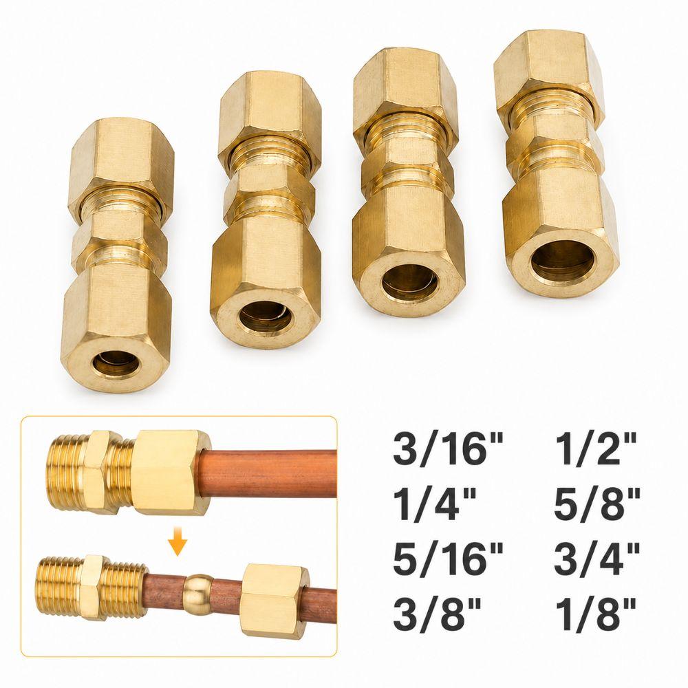 Coupling Brass Brass Compression Fitting Straight Multiple Sizes Straight Coupling Tube Fitting Connector