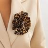 Stylish Leopard Pattern Floral Duckbill Clip Brooch Fabric Flower Lapel Pin Handmade Clothing Accessory for Trendy Women