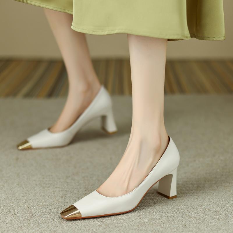 

Nude high heels niche design temperament celebrity with skirt metal head square heel niche design single shoes women 34