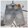 Summer Retro Man Denim Shorts with Text Ripped Embroidery Short Jeans Pants for Men