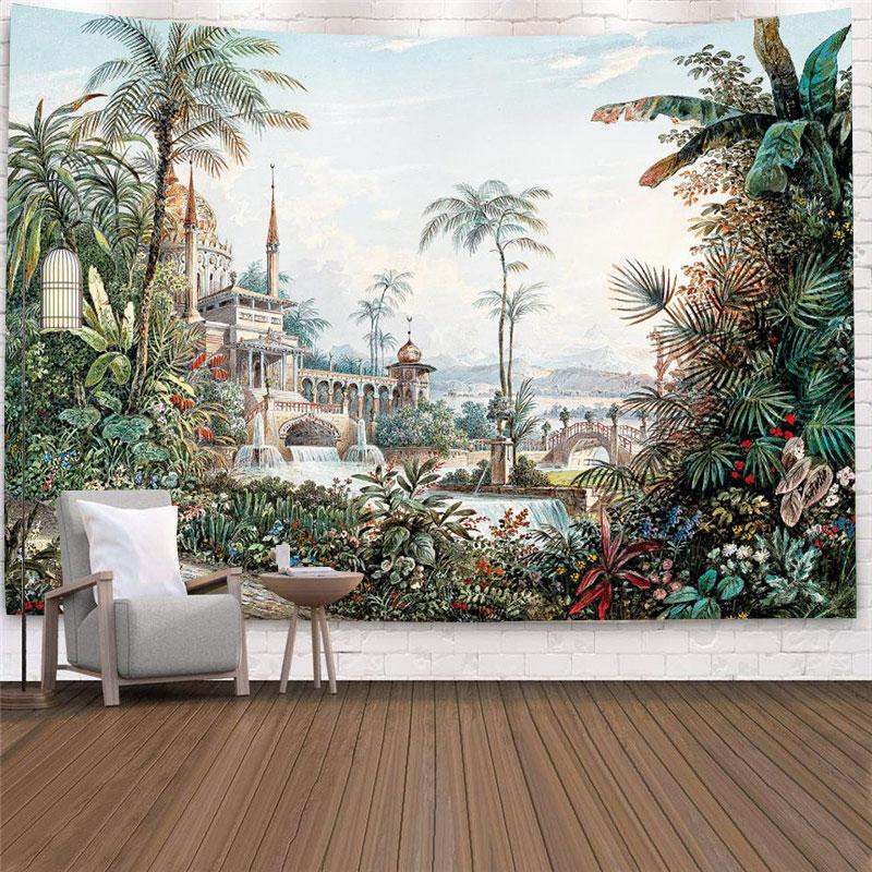 Copac Palmier Living Acasă Dormitor Pictură Fundal Perete Decor Covor Tapiserie cu Imprimeu Plantă Tropicală Agățat de Perete