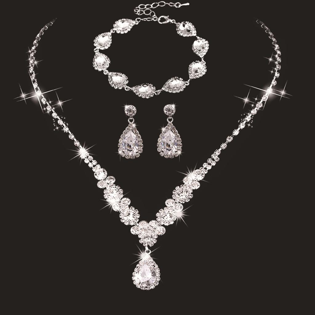 3pcs Bridal Jewelry Set Copper Plated Rhinestone Fold Clutch Bracelet Tassel Earrings Wedding Jewelry Gift Trendy Style-3