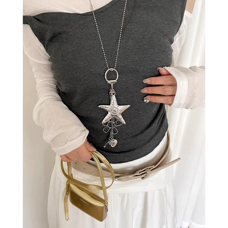 Silver star flower pendant necklace niche light luxury fashion simple versatile high sense temperament personalized necklace women