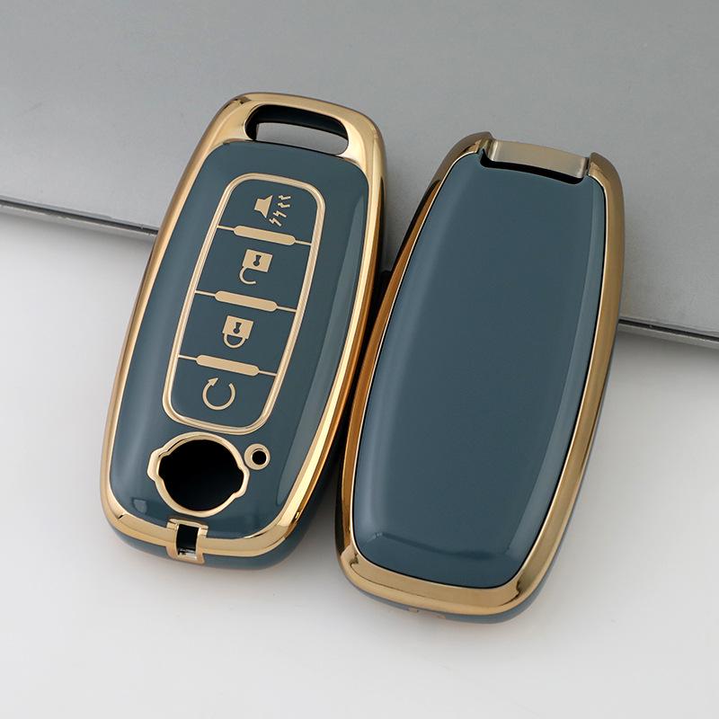 Nissan Car Key Cover - Gold Edge Protective Shell with Full Wrap and Buckle