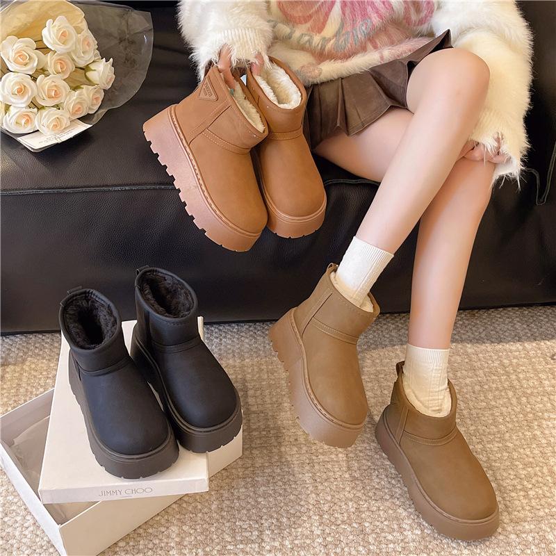 [Fanfna] Retro Platform Snow Boots for Women's 2025 Winter New Velvet Thickened Warm Wear-resistant Non-slip Cotton Shoes