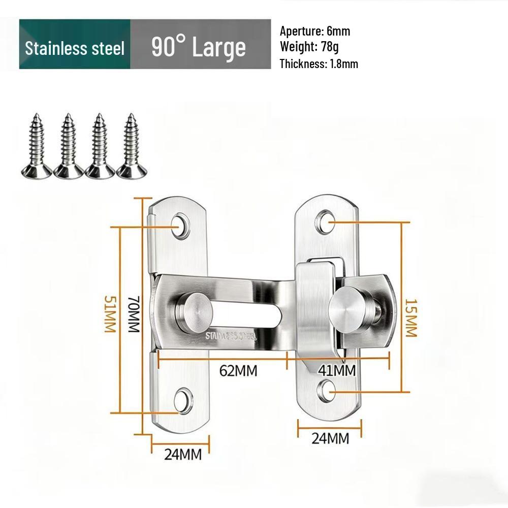 Black Stainless Steel 90° Door Latch Bolt for Home or Pet Doors