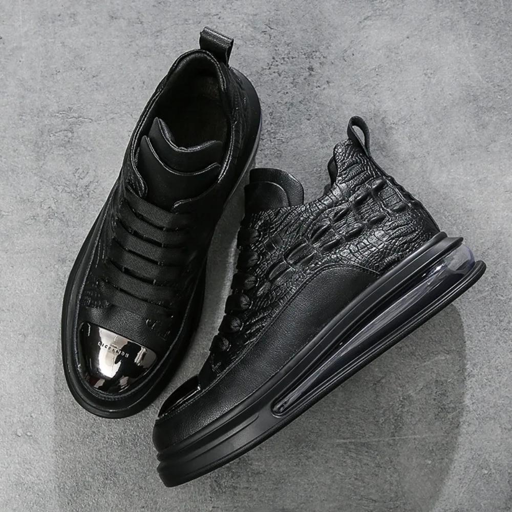 Pantofi pentru bărbați din piele de vacă, pantofi casual de modă cu vârf înalt, pantofi cu pernă de aer pentru bărbați, pantofi sport cu talpă moale, marca de top pentru bărbați