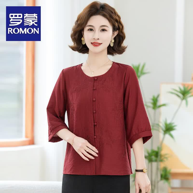 ROMON Women s Floral Print Mid-Sleeve Summer Blouse XL