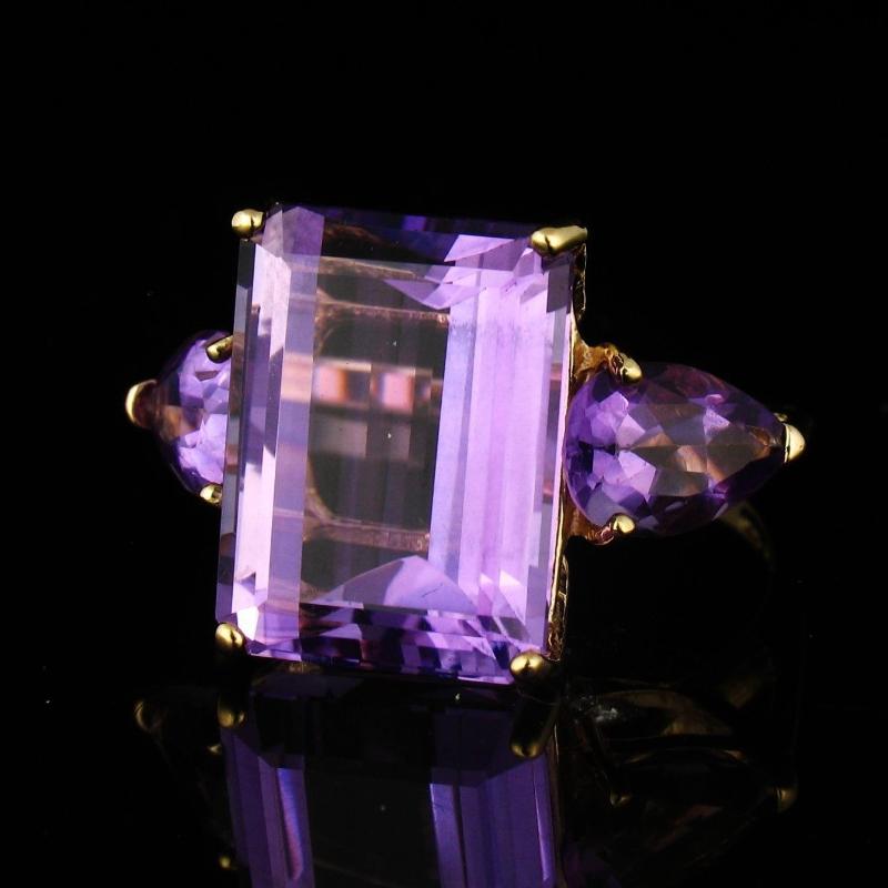 European and American Tourmaline Diamond-set Ring, Amethyst Gemstone Sub-size Ring, 18K Gold-plated Ring Silver Jewelry