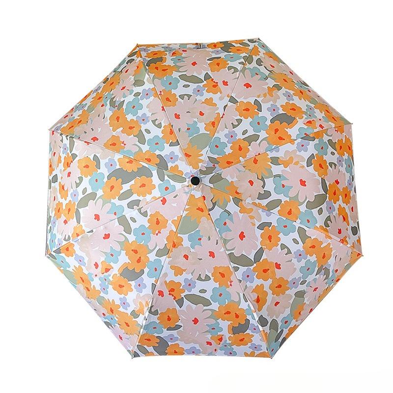 Blumenmuster Regenschirm Mode Lässiger Stil Ästhetisch Tragbar Faltbar Sonnenschutz Regen Regenschirm Foto Requisit Outdoor Reisezubehör