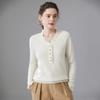 Women's White Cashmere V-Neck Lace Trim Slimming Soft Knit Top