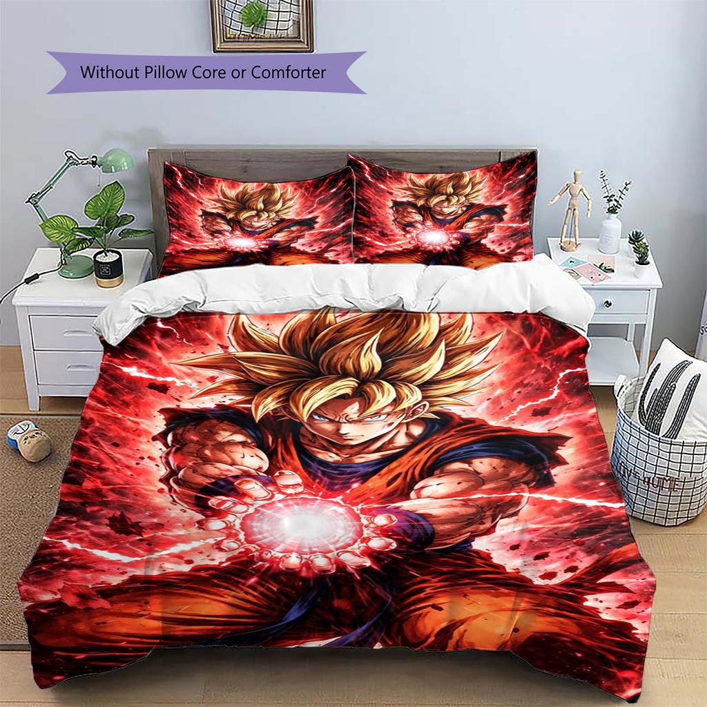 Goku Patterned Pillowcase & Duvet Cover Set Anime Hot Trend Bedding for Bedroom Decoration Holiday Gift for Fans.-TING