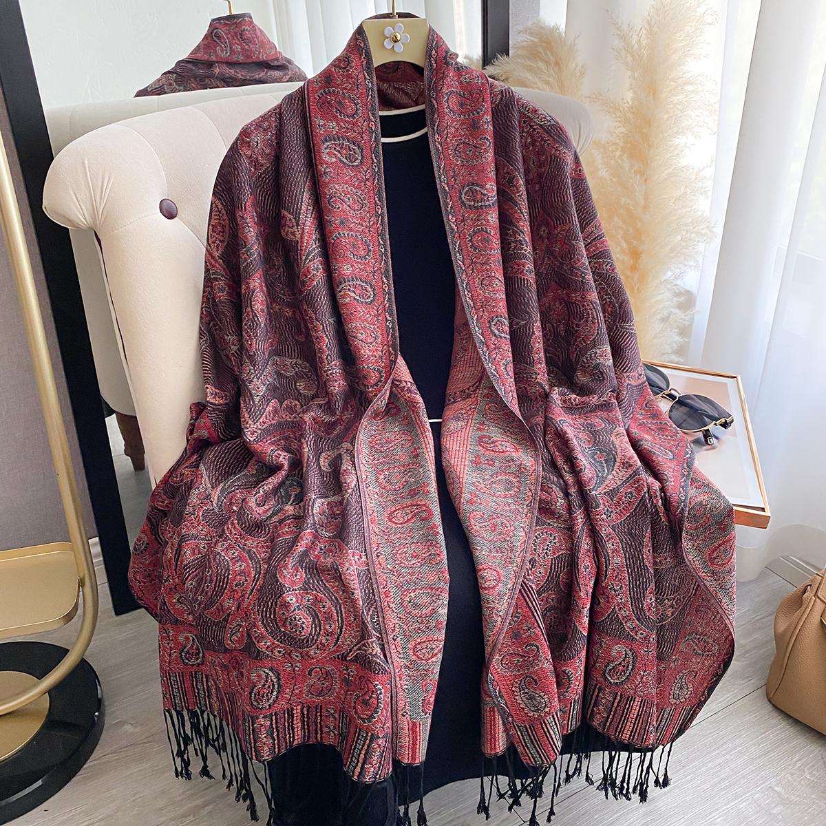 Luxus-Kaschmir-Winter-Schal für Damen Warmer Pashmina Schal Wickel Dick Weich Damen Bufanda Poncho Stola black