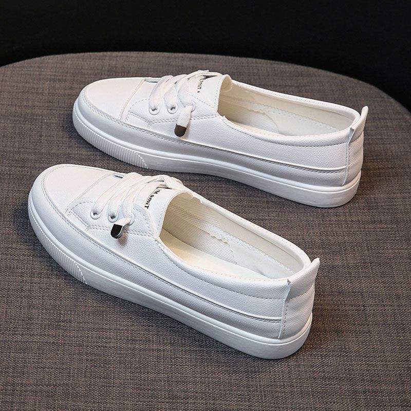 Little White Shoes Women's Shoes New Year's Spring and Autumn Versatile Students One Pedal Flat Casual Shoes Breathable Nurse Shoes