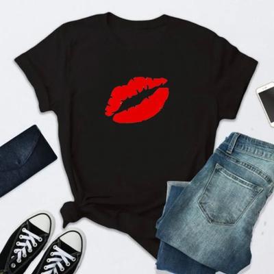 Sexy Red Lip Print T Shirt Women Short Sleeve O Neck Loose Tshirt Summer Women Tee Shirt Tops Camisetas Mujer
