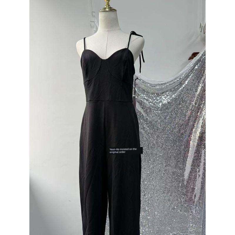 Foreign Trade Order Black Simple Slim Fit Jumpsuit Sling Style Slimming Slim Fit Commuter Jumpsuit Trousers