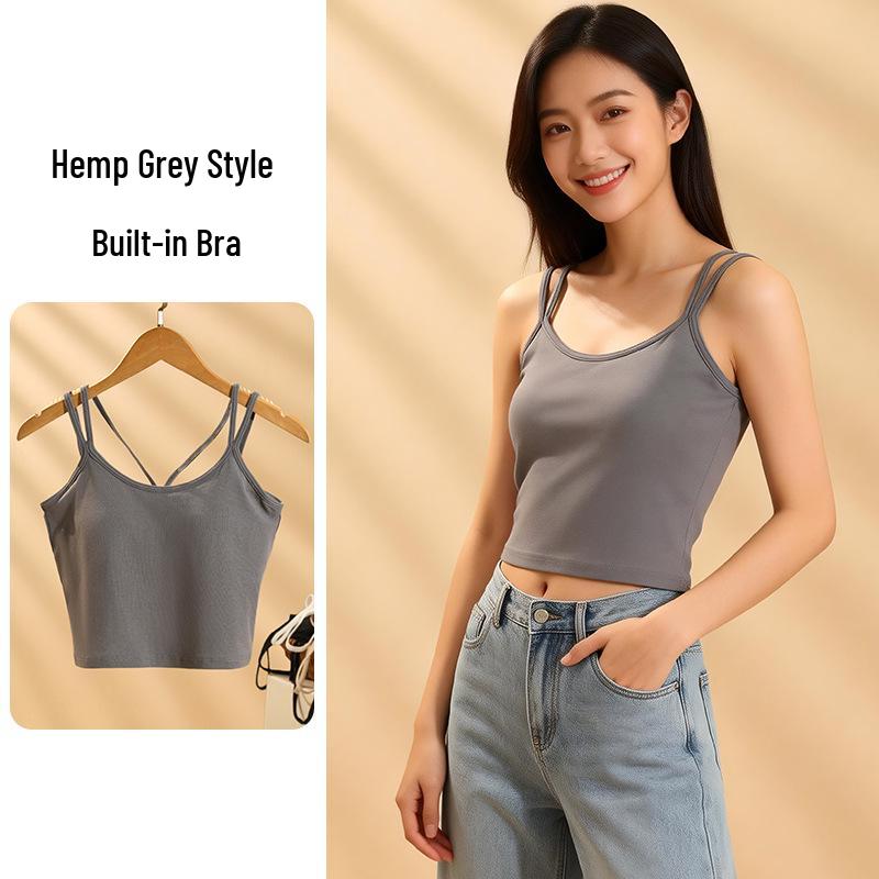 

Women s White Camisole with Built-in Bra Pads - Summer Yoga Top with Elegant Back Design M (47.5-52.5 kg)