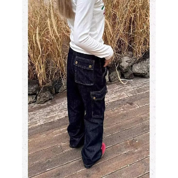 American High Street Jeans Herren Herbst Trendy Brand Ins Lockere Hose mit weitem Bein und geradem Bein Micro-Schlaghose