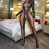 Black silk romantic underwear, long-sleeved perforated net garment, hollowed-out backless tight-fitting jumpsuit