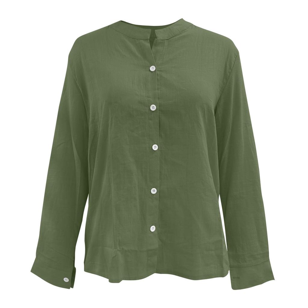 Camicia Casual alla Moda da Donna con Collo Alto e Bottoni Manica Lunga
