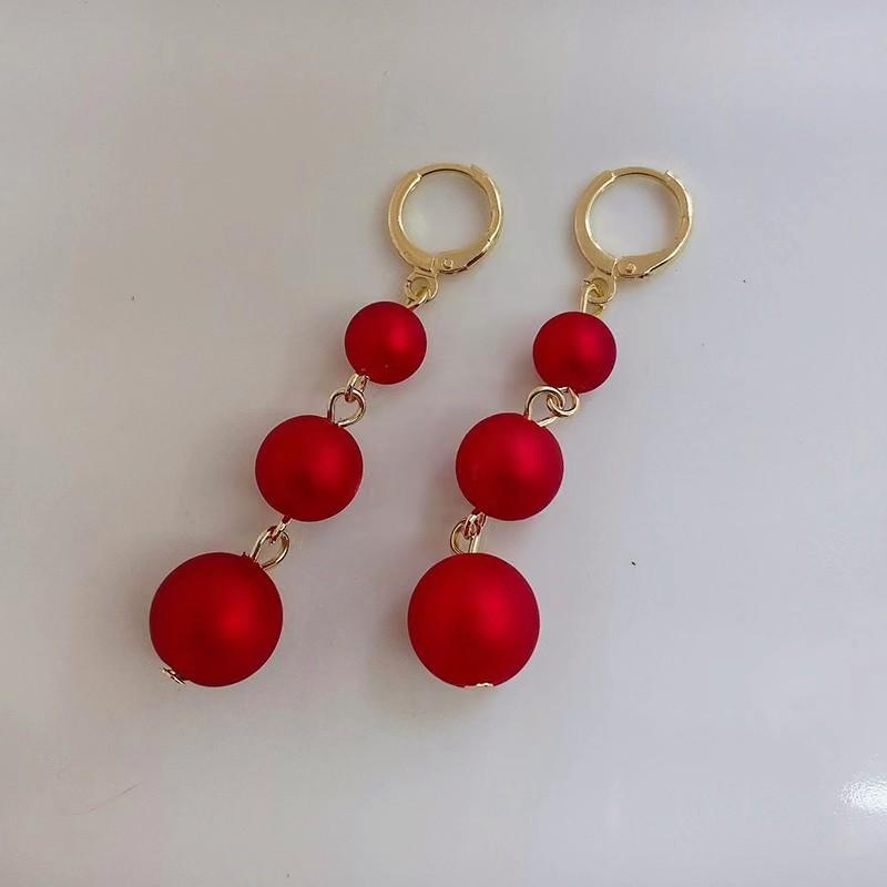 Fashion Atmospheric Red Velvet Bow Earrings Femininity Sweet Flower Long Fringed Versatile Earrings