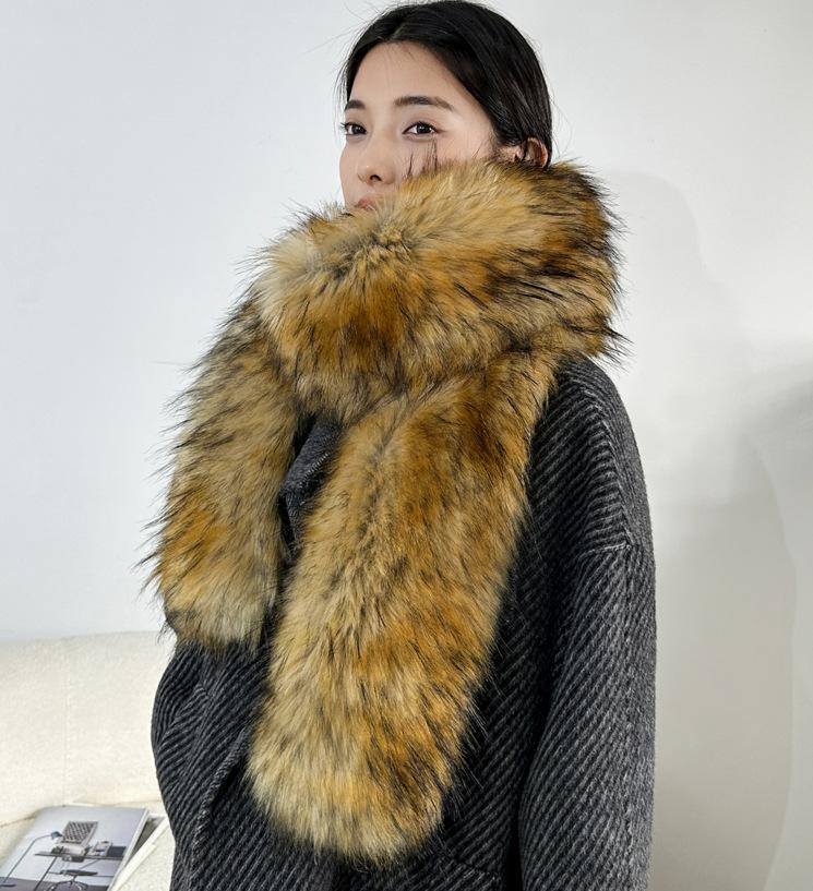 Модный и универсальный шарф из искусственного меха лисы Длинный шарф из искусственного меха енота Теплый меховой шарф Зимний женский шарф