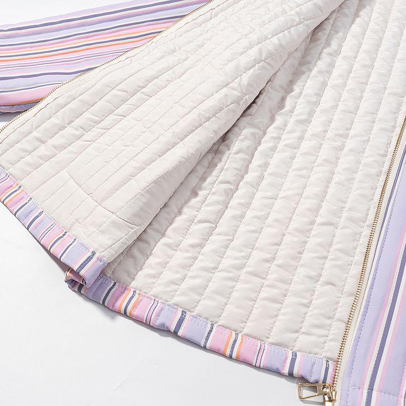 Kaslead New Women clothes Western Style Versitile Fashion Basic Stripe Cotton-Padded Coat Outerwear