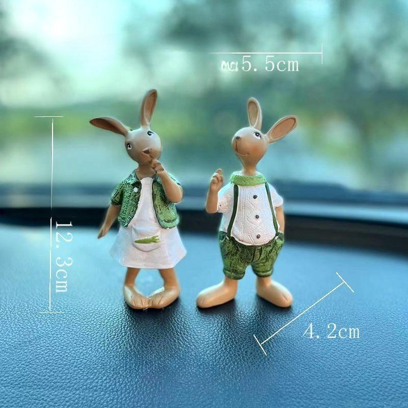 Rural Style Creative Cartoon Resin Handicraft Rabbit Figurine for Tabletop Decoration, Home and Garden Decor Item