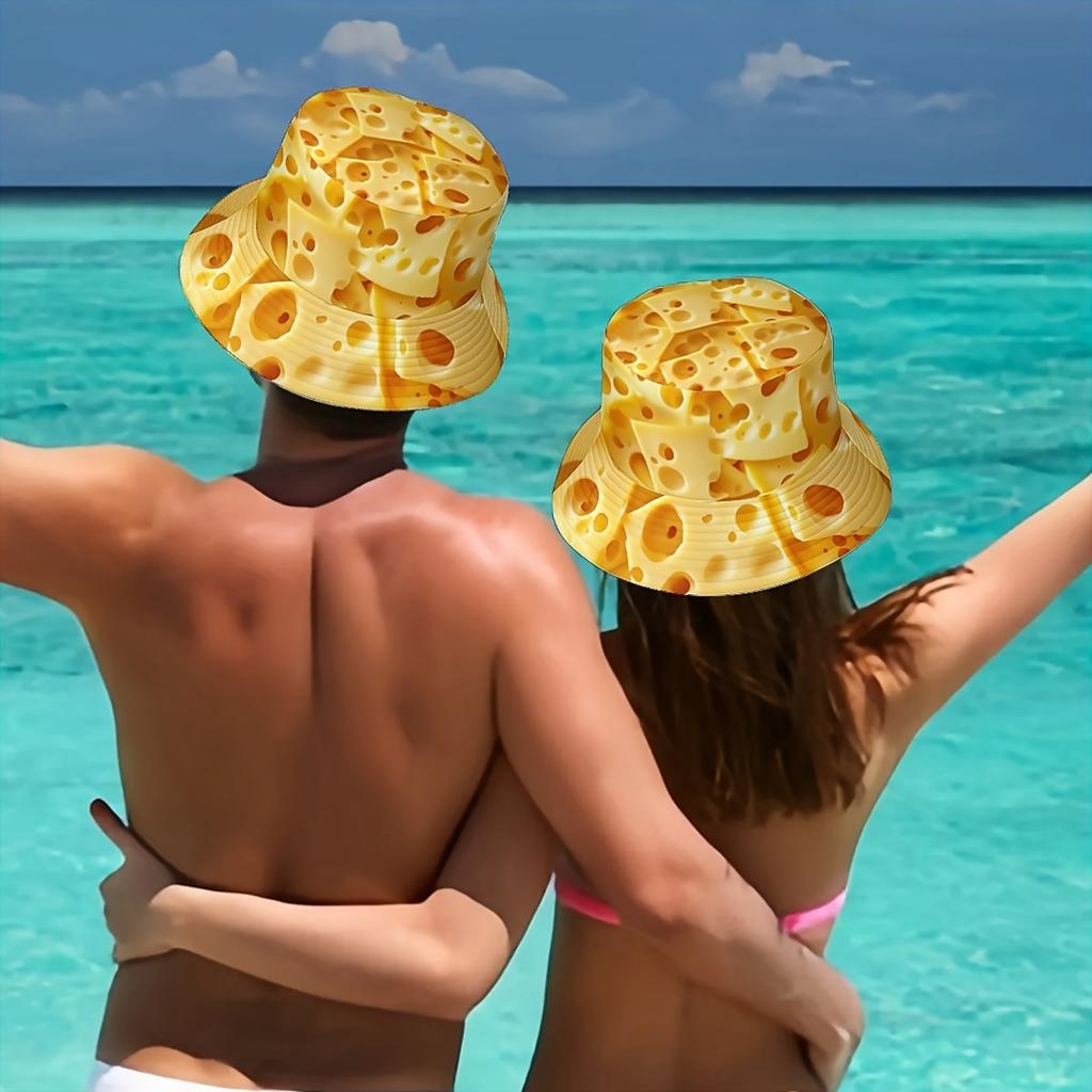Seamless Cheese Pattern Printed Fisherman Hat Stylish Sun Hat for Men Women Fun Unique Design with Realistic Cheese Texture