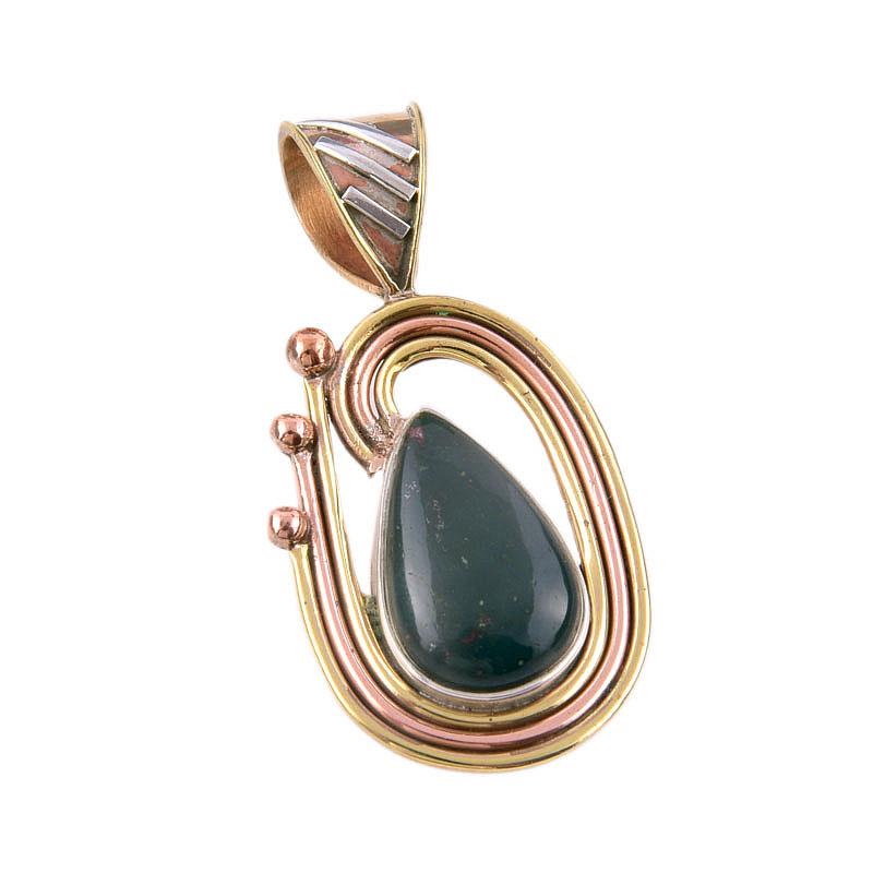 Natürlicher Heliotrop 925 Massiv Sterlingsilber Schmuck Zweifarbiger Anhänger 1.50" j9N63