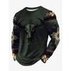Vintage T-Shirt Animal Print Long Sleeve Tee Hunting Round Neck Shirt Fashion Spring Autumn Pullover Top Casual T Shirts for Man