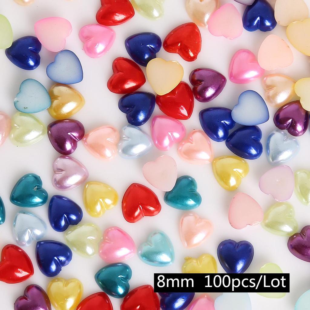 50-300Pcs Flatback Heart Shape Plastic ABS Imitation Pearl Beads For DIY Craft Scrapbook Decoration Apparel Sewing Garment Accessories