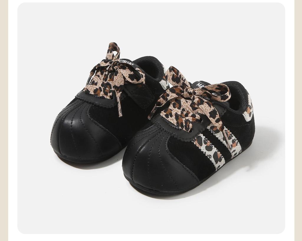 Spring 2026 Girls' Retro Leopard Print Baby Walker Shoes - Ugly Cute, Color Block Design.