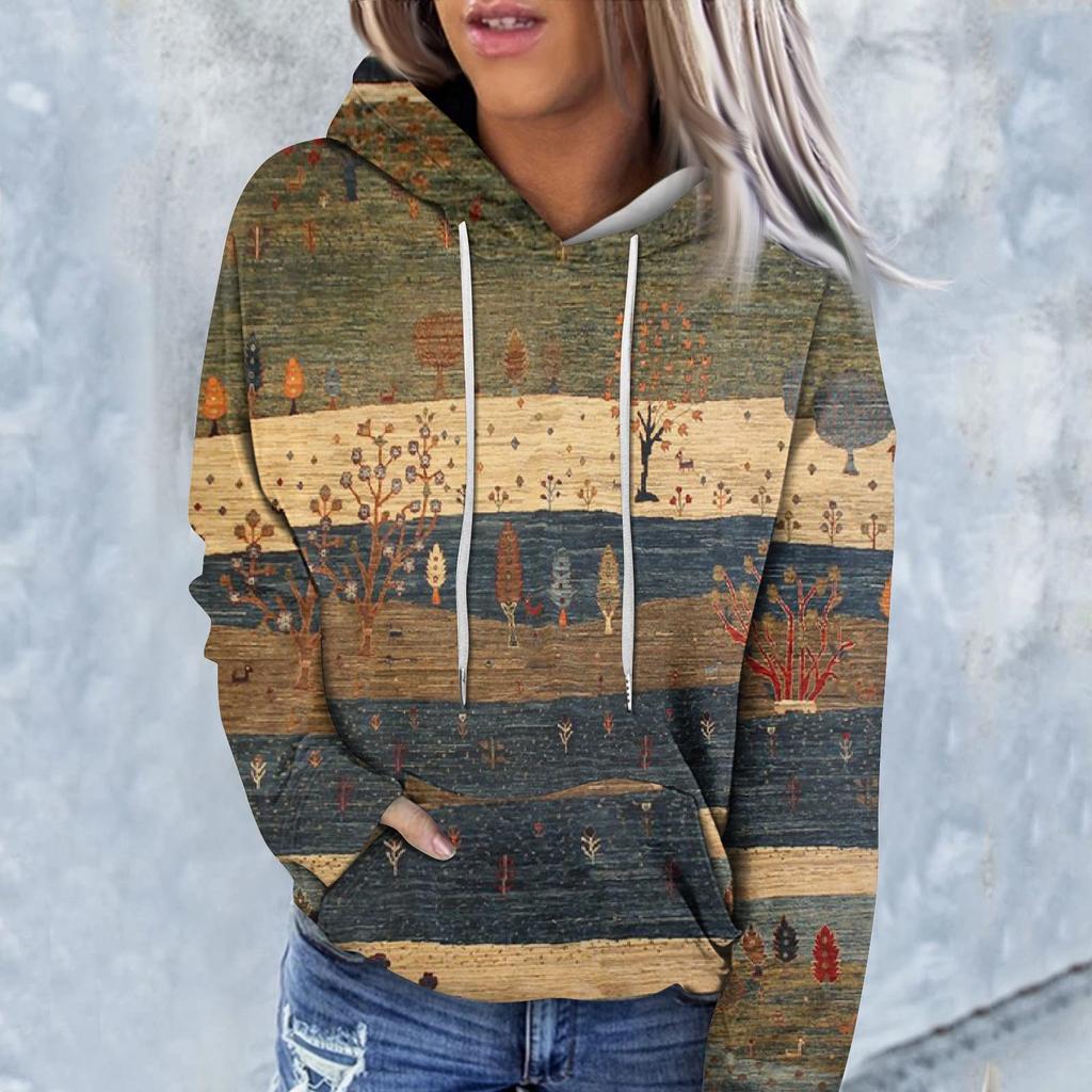 Sweat-shirt à capuche à manches longues et imprimé floral pour femme