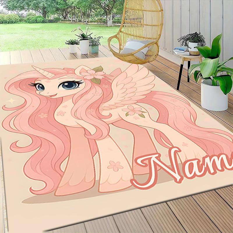 Custom Name Unicorn Pink Flowers Carpet Rug Customizable Soft Washable Anti-Slip Home Living Room Sofa Mats Personalized Rug. 0909122