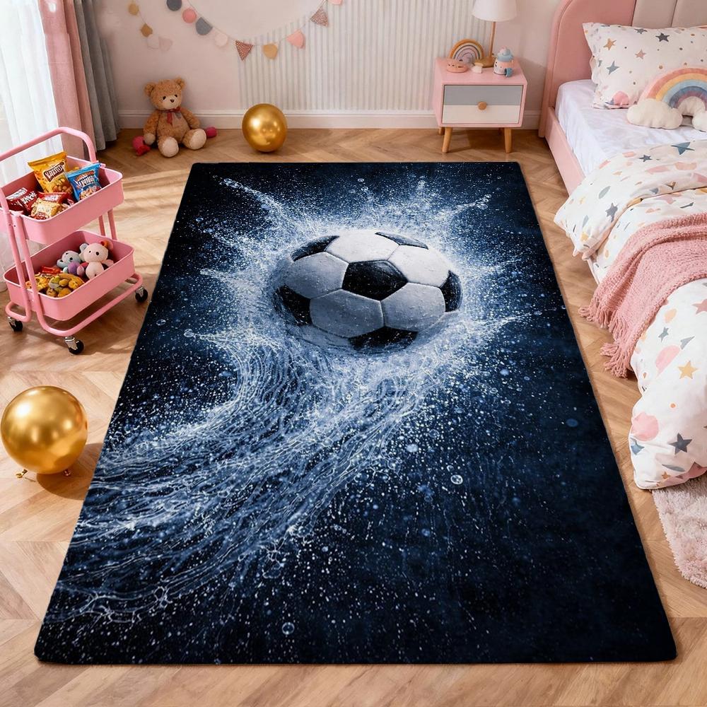 Soccer Ball Water Splash Print Theme Rug Soft Texture Nonslip Carpet For Hallway Balcony Study Home Party Decor Christmas Gift