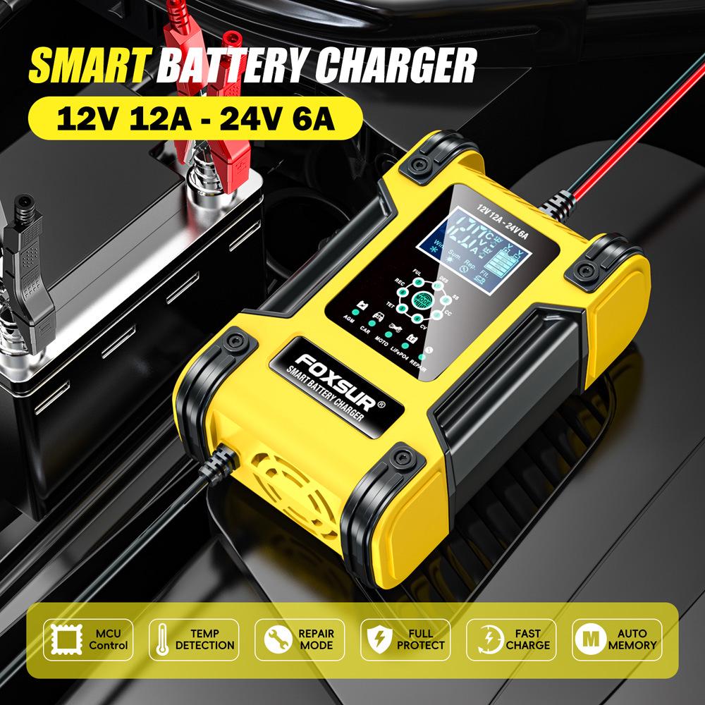 12V/24V 12A 7-Stage Smart Lead-Acid Battery Charger with Light Indicator