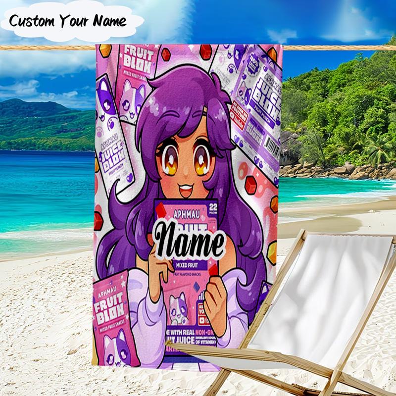 1PC Custom Name Beach Towel Aphmau Candy Adventure Beach Towel, Suitable for Camping, Travel, Beach Accessories, Super Absorbent, Family Gift