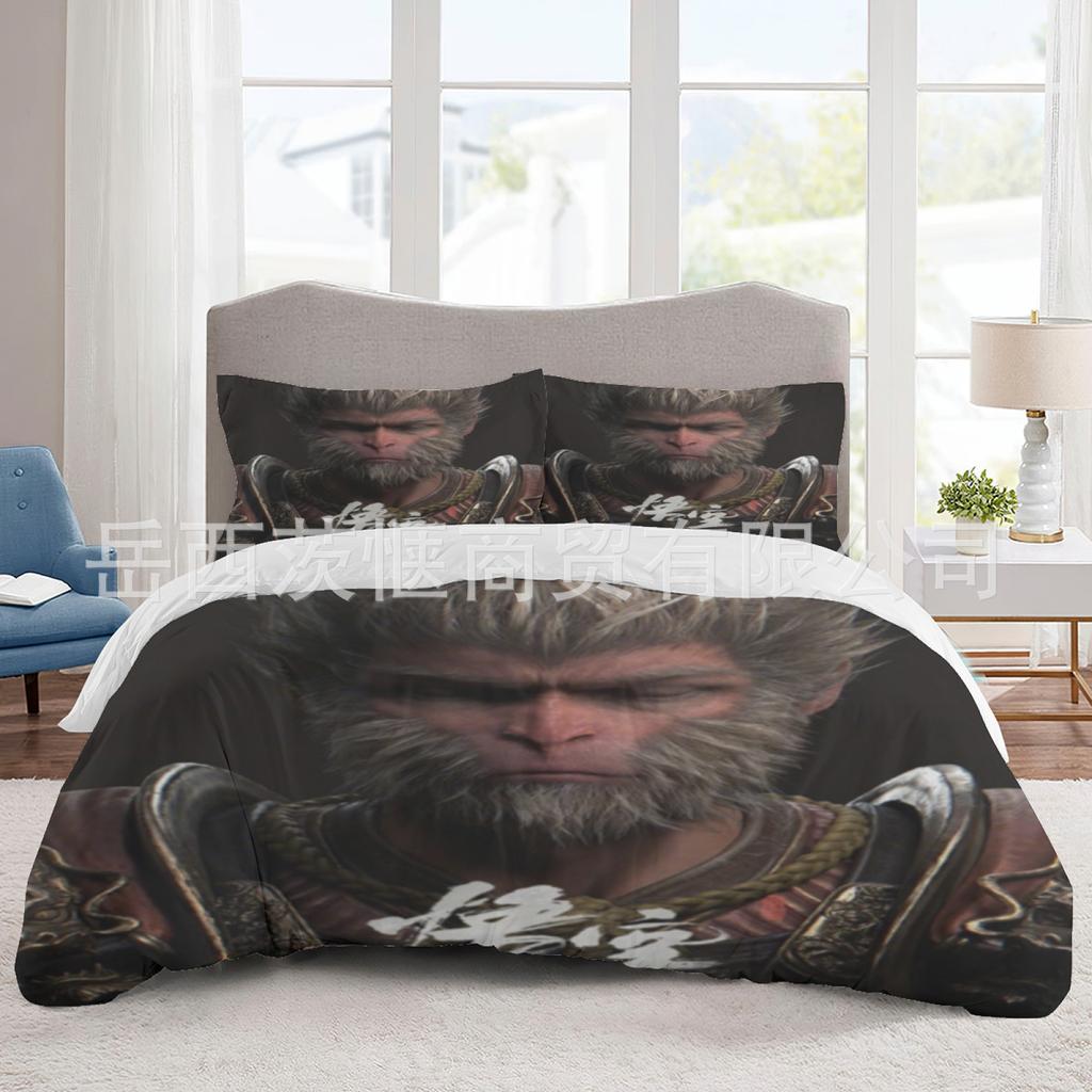 Three-Piece Bed Set, New Black Myth Wukong 3D Quilt Cover