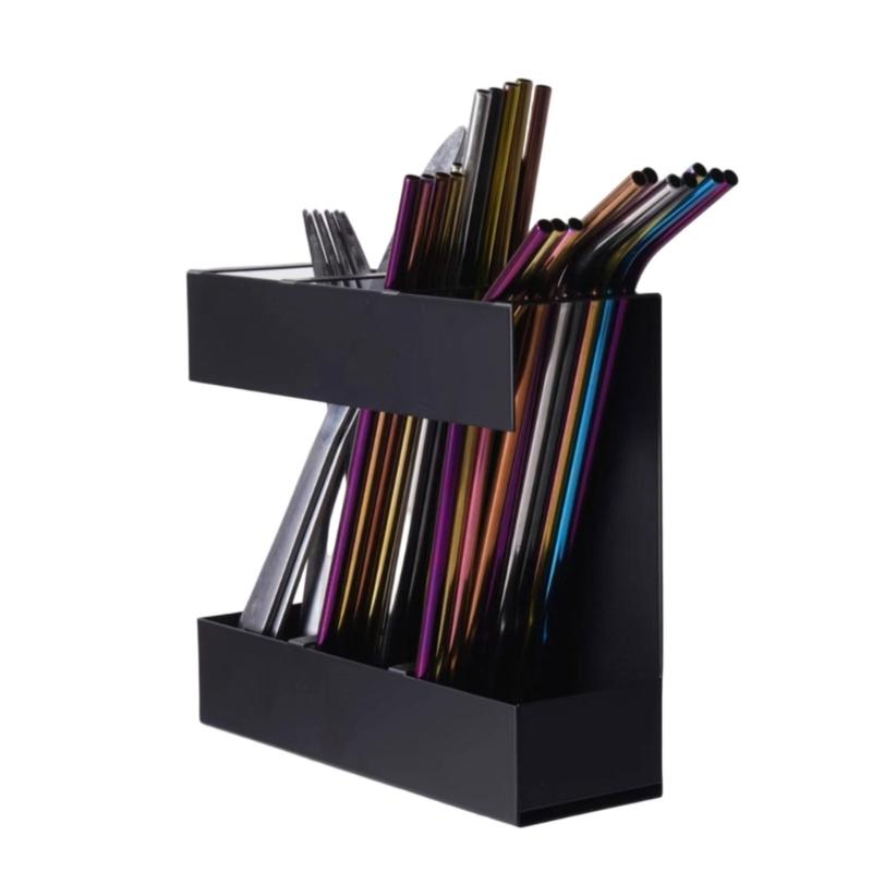 Multifunctional Storage Rack For Straws Cutlery 3 Section Cabinet Organizers With Drainage Design Kitchen Accessory