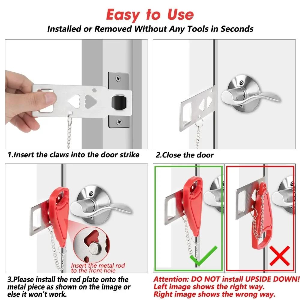 1PC Security Portable Door Lock Latch, Upgrade 2 Holes Removable Door Latch Lock For Travel Safety And Personal Protection