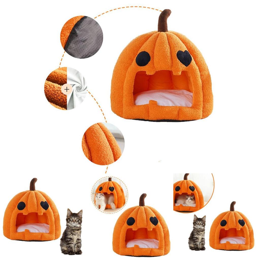 Útulný a roztomilý dýňový domeček postel pro psy a kočky z odolného křišťálového sametu