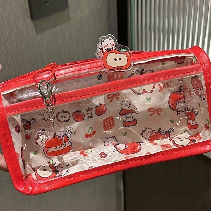 Cartoon Translucent Pencil Case Multi-Layer Vertical Large-Capacity Stationery Storage Bag School Supply Cosmetic Bag