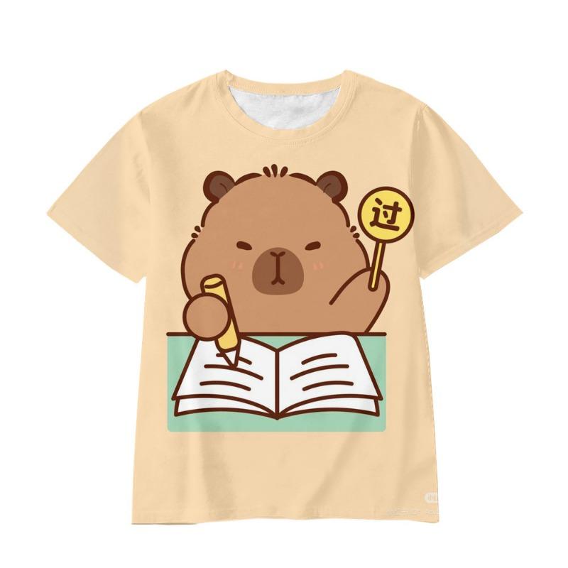 Children's T-Shirt Girl Capybara Printed Little Girl Clothes Short Sleeve Children Top O-Neck Tight T-Shirt Fashion Girl T-Shirt