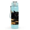 1PC Black Cat Stacked Books Graphic 750ml Color Plastic Sports Water Bottle Leakproof Flip Straw Lid Suitable for Sports Office Home Use
