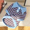 Lightweight Dog Sweater Cute Shirt Striped Collared Clothes Summer Button Up T-Shirt Durable Apparel Soft Breathable Puppy Outfits for Small Medium