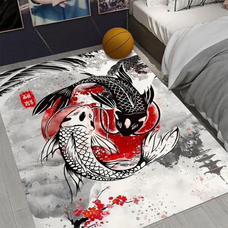 Koi Fish Print Area Rug Non-Slip Floor Mat for Home Living Room Bedroom Rug Machine Washable Carpet Decor